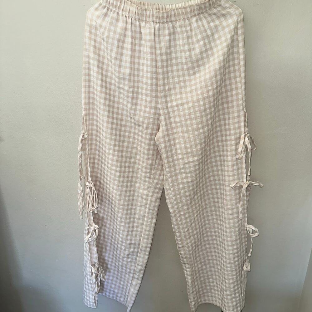 Gingham beige bow pants size M - Picture 3 of 3
